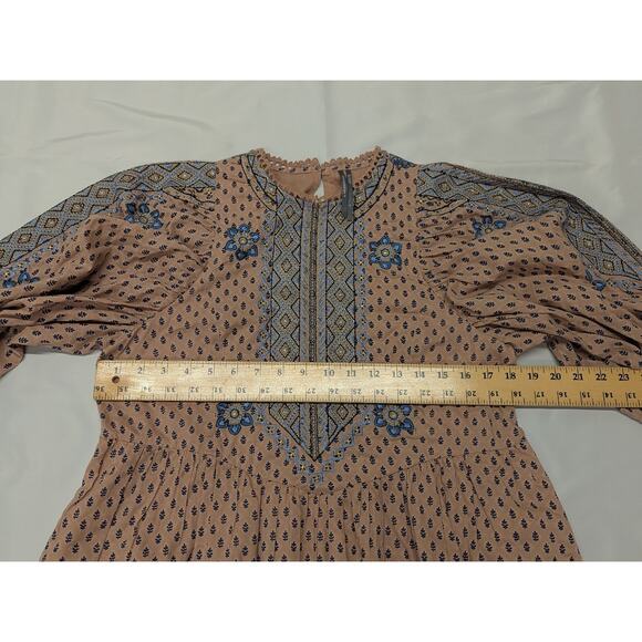 By Anthropologie Embroidered Tunic Mini Dress Sz S Pink Floral - Picture 6 of 7